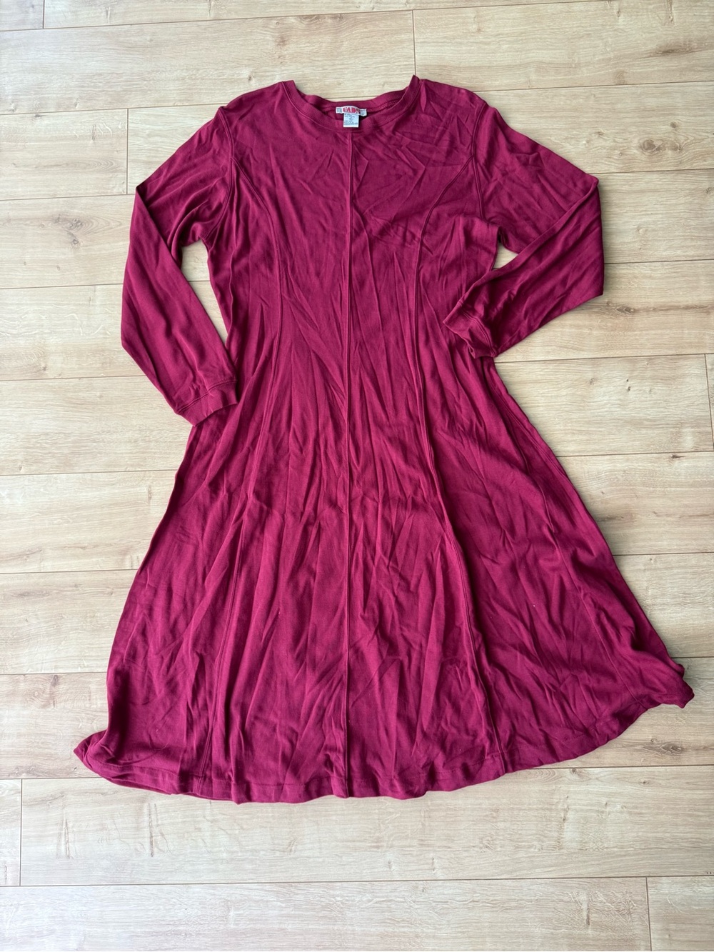 Vintage Fads Hong Kong Raspberry Cotton Fit Flare Midi Dress Cottagecore XL